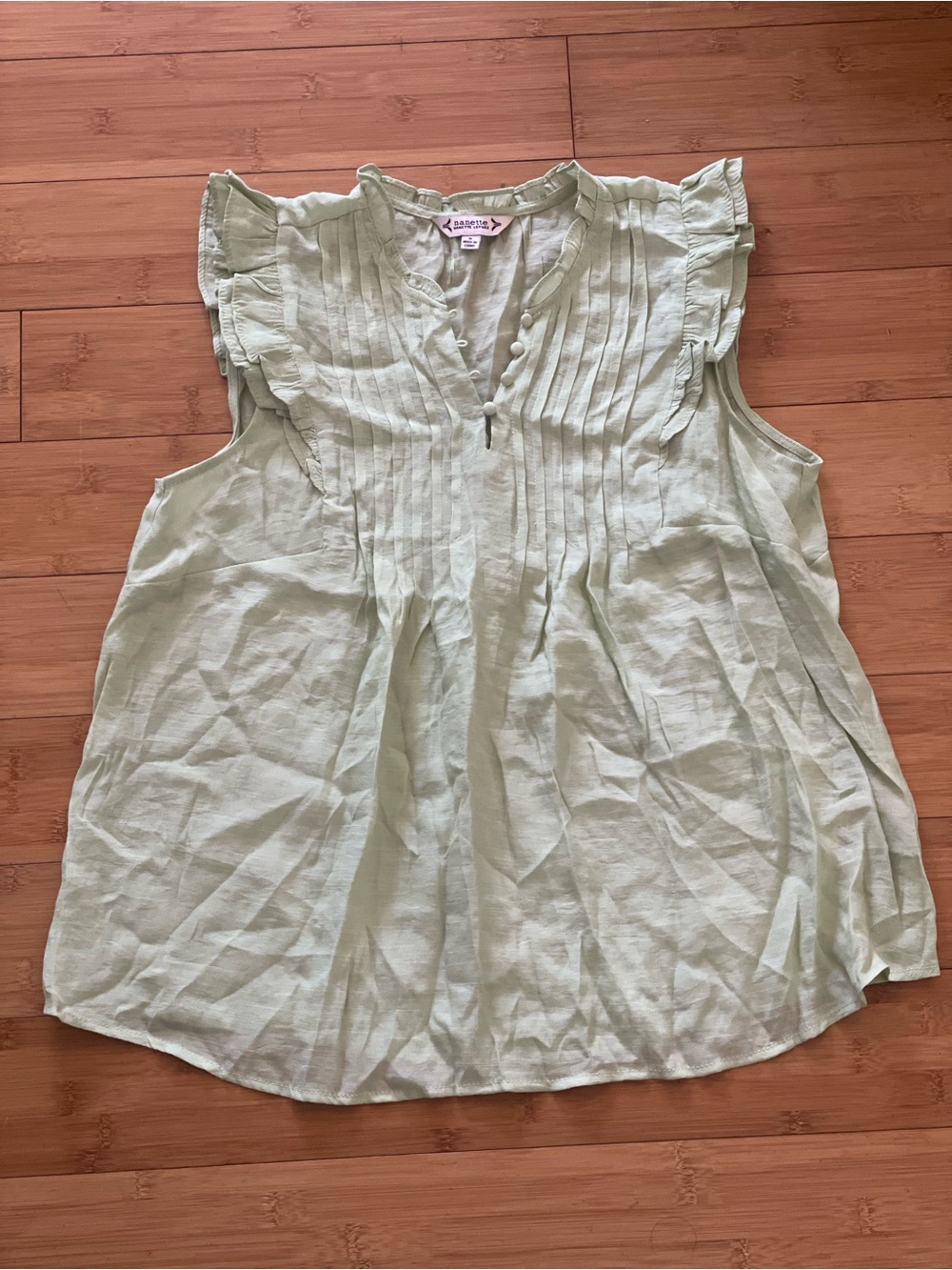 Nanette Lepore Pale Mint Pintuck Ruffle Sleeve Blouse